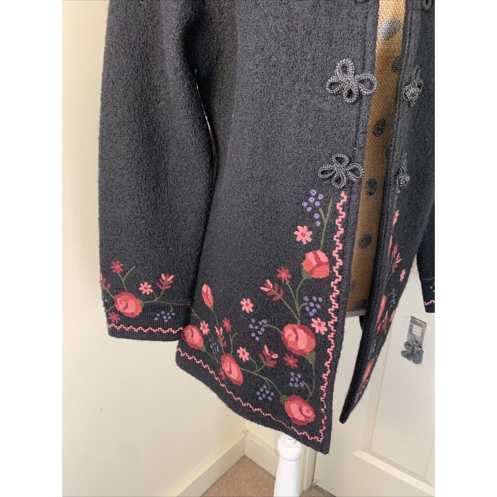 Carole Little 100%Wool Flower Embroidered Sweater Open Front Jacket Size Medium - Picture 2 of 16